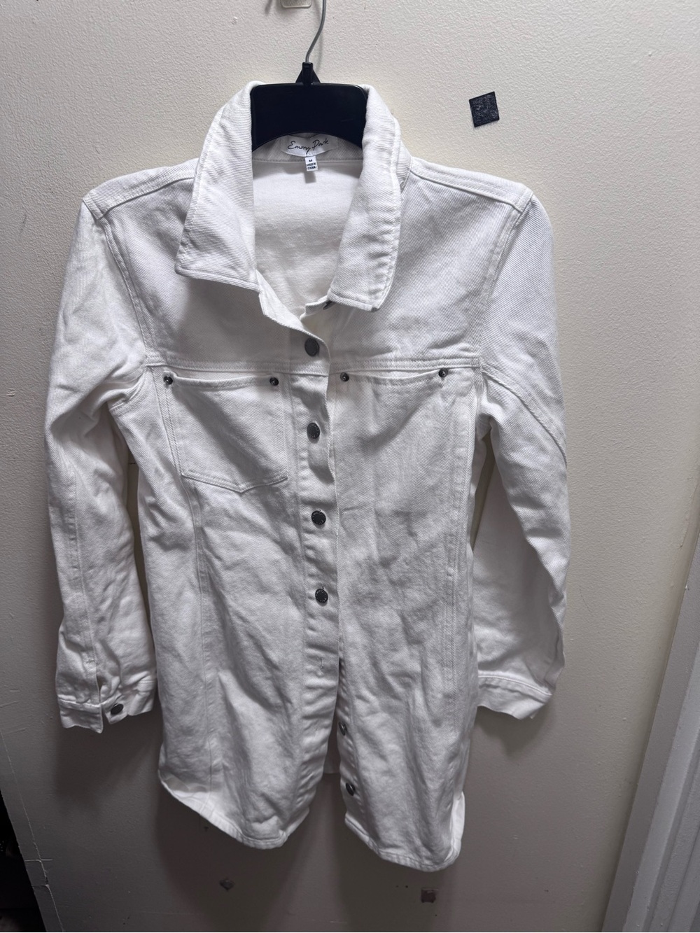 emory park White Long Sleeve Button-Front Denim Jacket Dress size medium